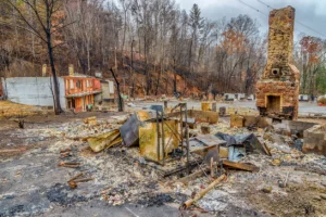 A house destroyed by a wildfire.
